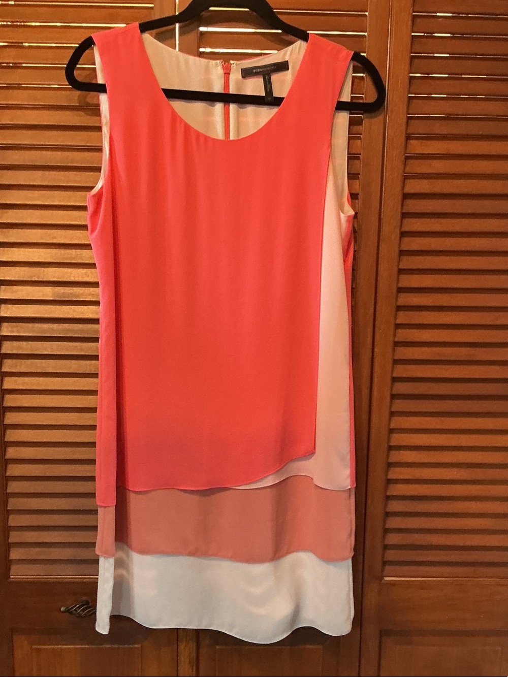 BCBGMaxAzria Coral, Peach & White Layered Sleeveless Dress